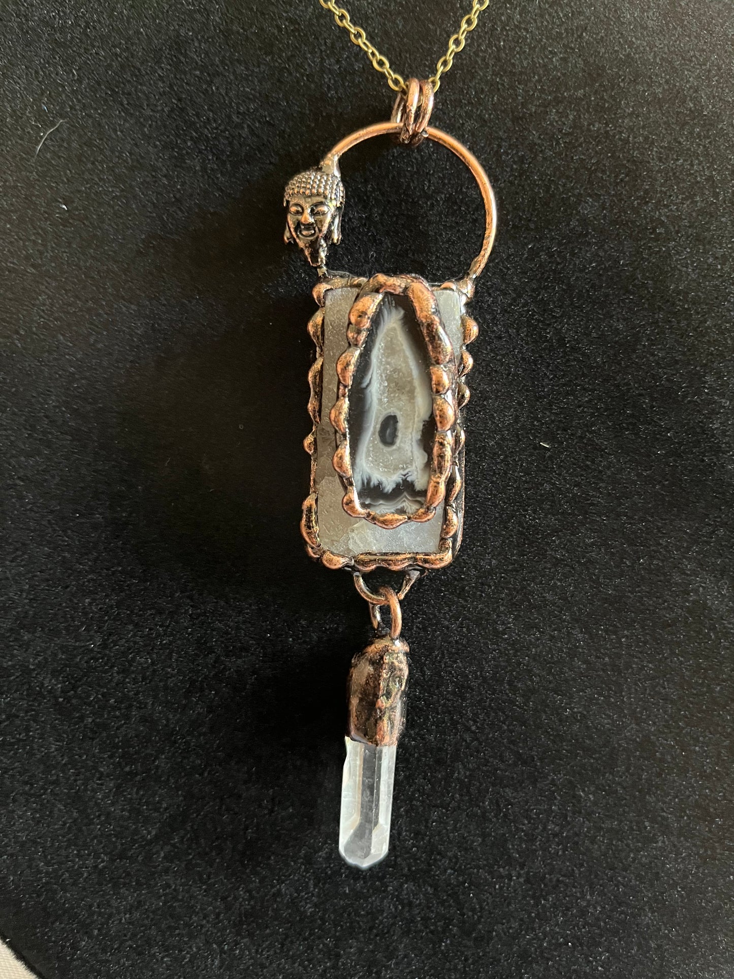 Agate Geode & Clear Quartz Pendant