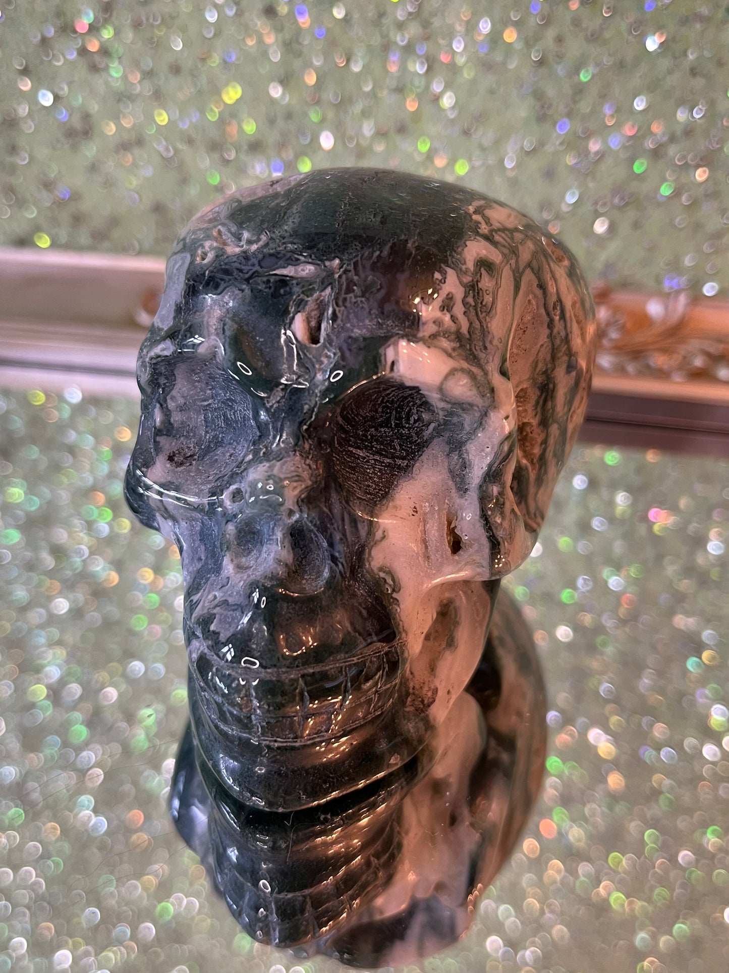 Moss Agate Skull