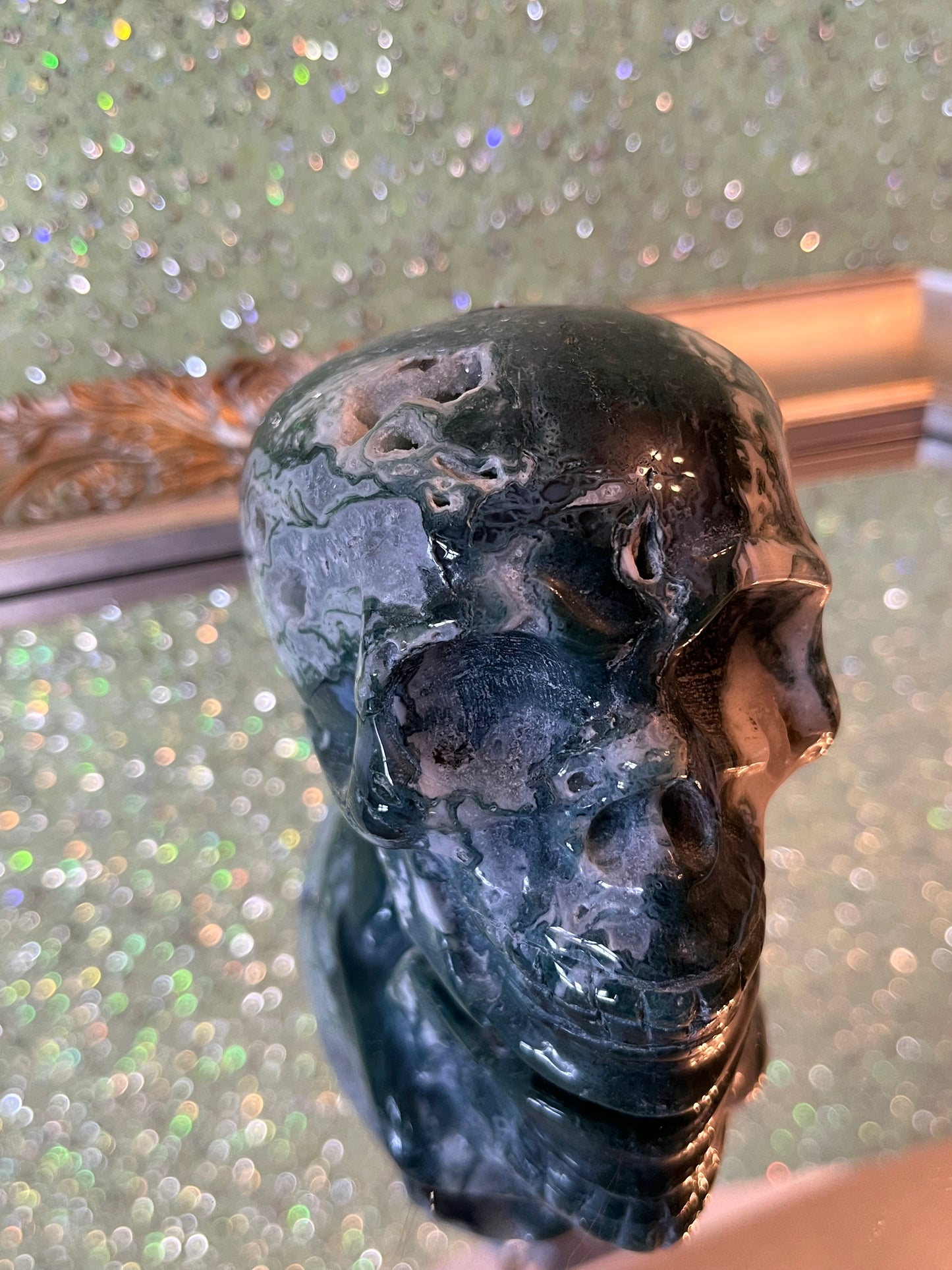 Moss Agate Skull