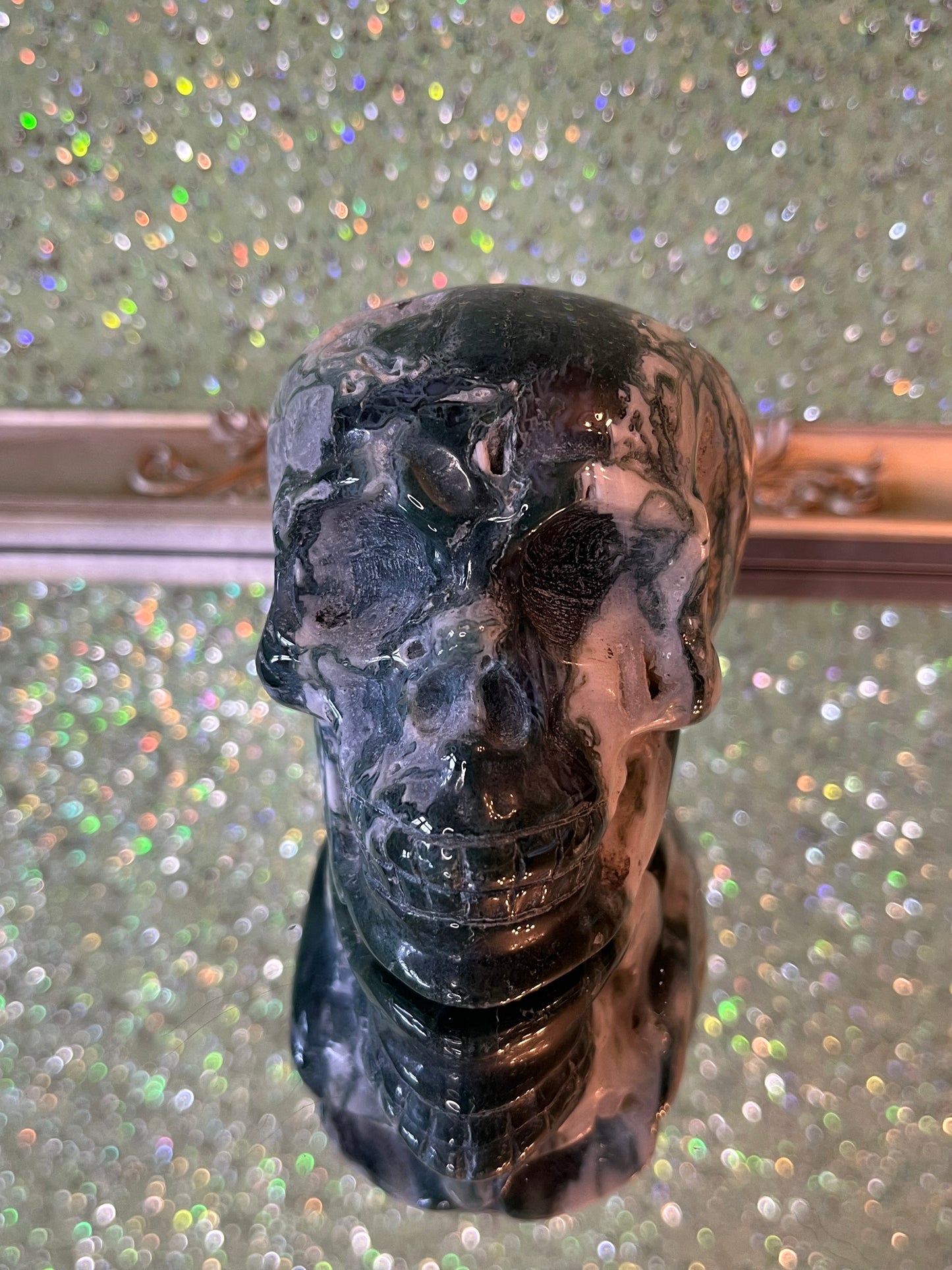 Moss Agate Skull