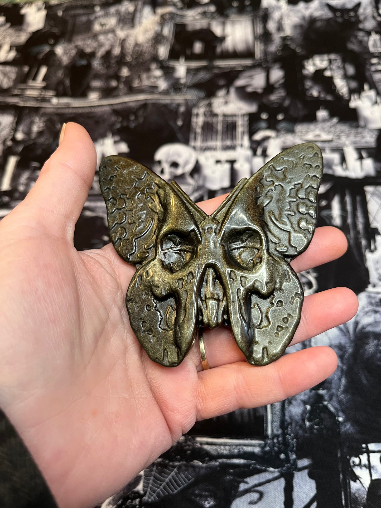 Golden Obsidian Butterfly Skull