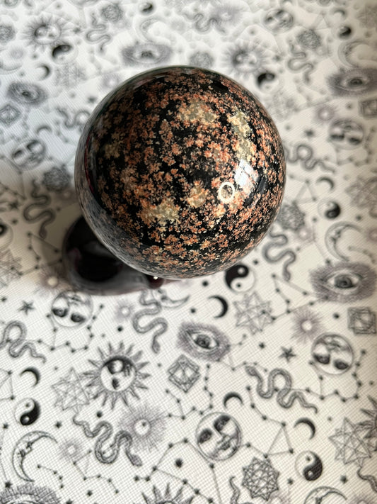Red Snowflake Obsidian Sphere